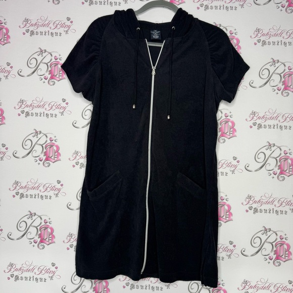 Faded glory dress tshirt coverup terry cloth towel zip up black silver beach - Picture 5 of 5